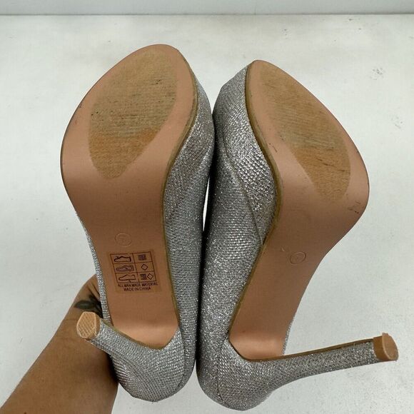 Bella Marie Tamika Mesh Silver Stiletto Platform Heels Closed Toe Pumps Size 7 - Picture 9 of 11